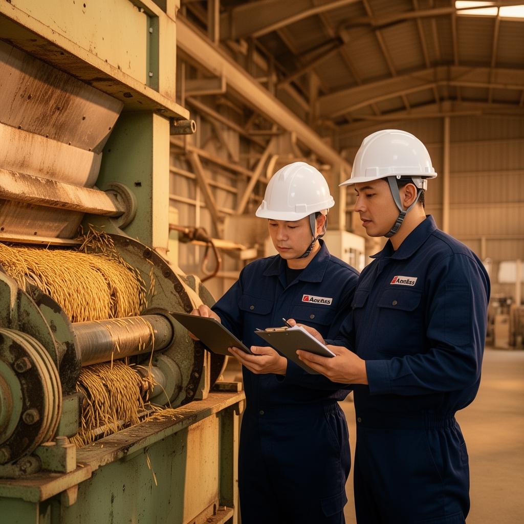 Engineers performing rice mill plant audit